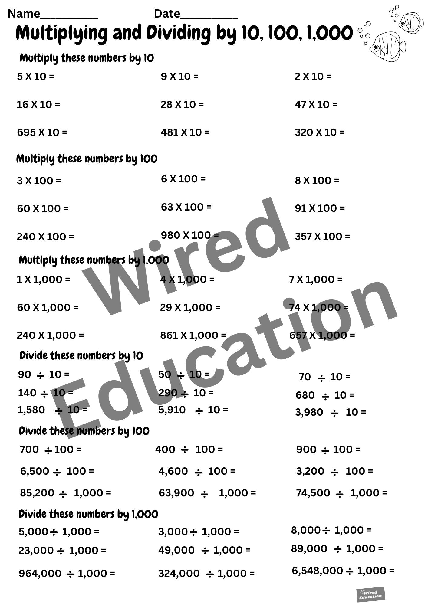 Mult/Div by 10, 100, and 1,000