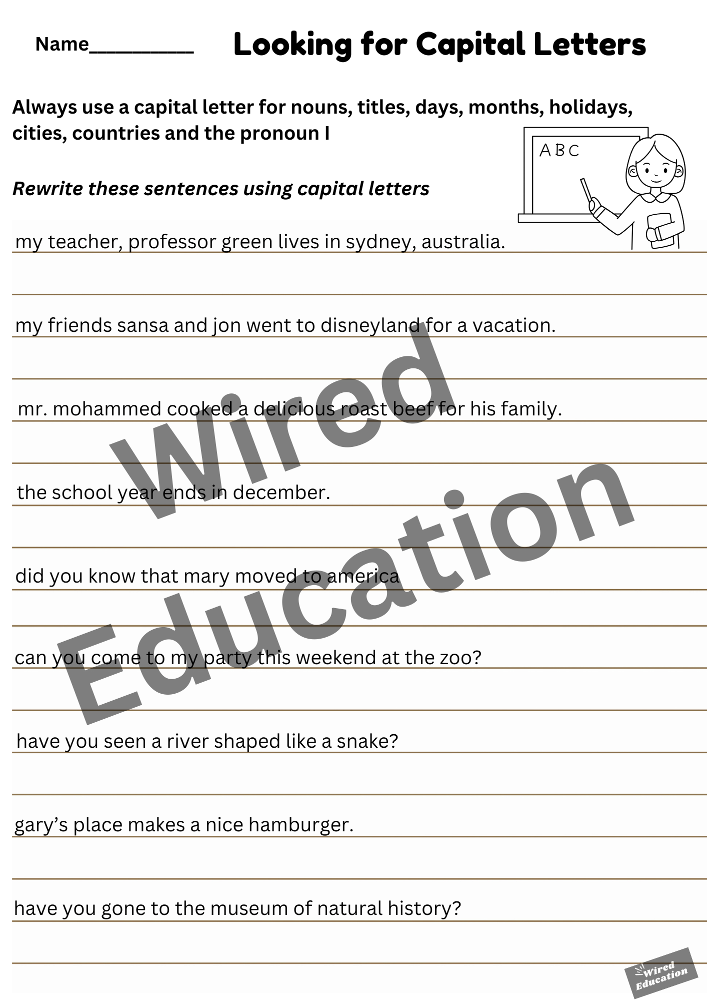 Look for capital letters