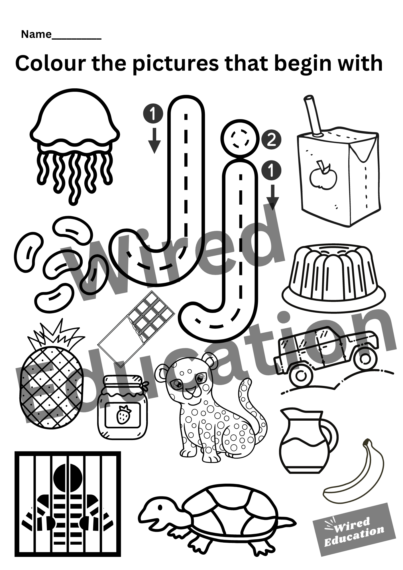 Colour the pictures that start with J