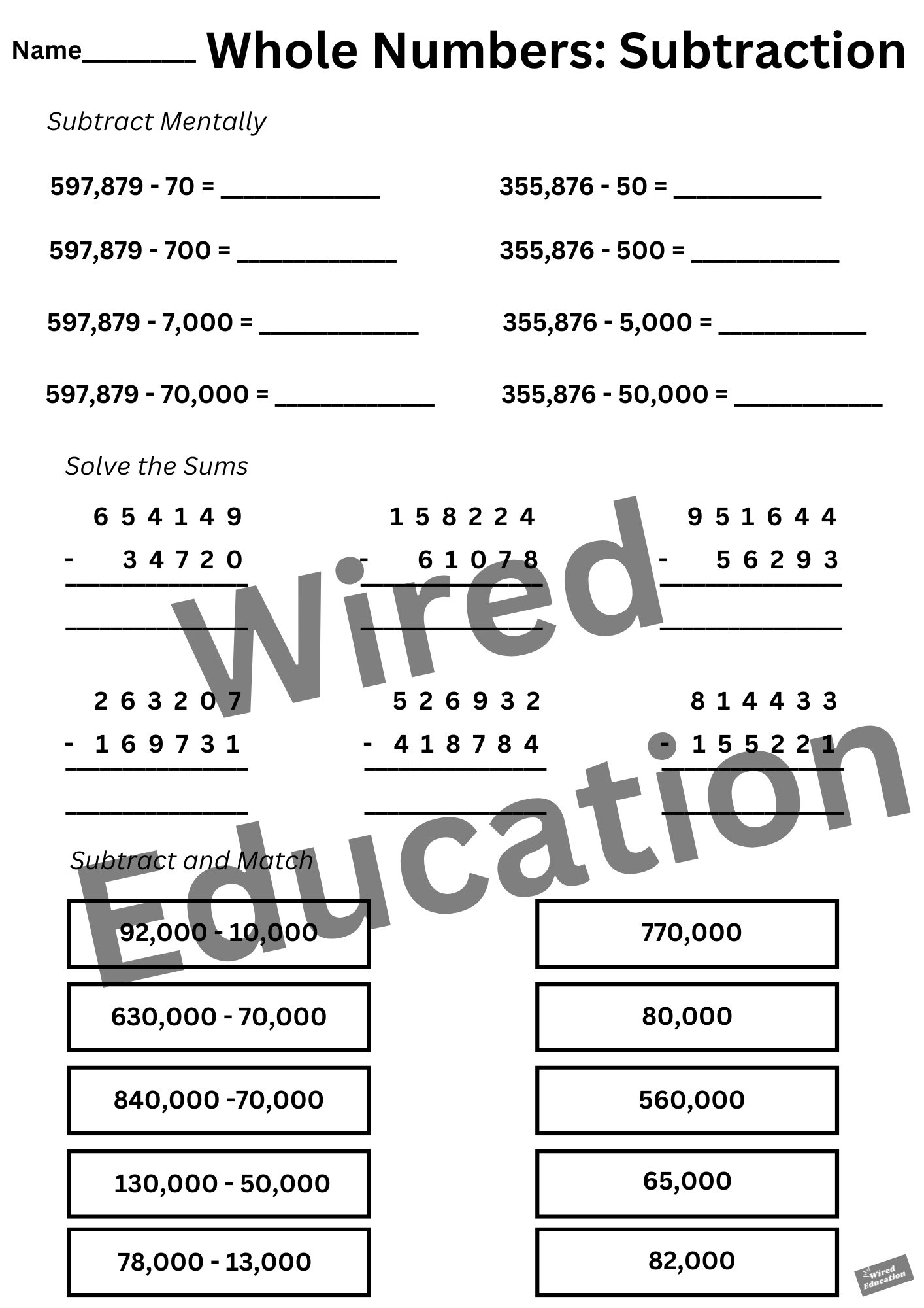 Whole Numbers: Subtraction