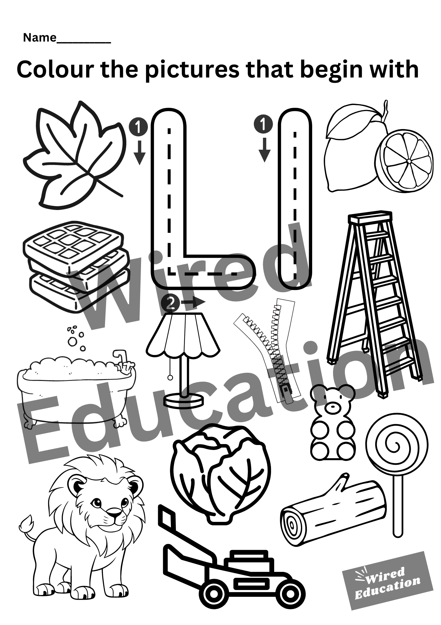 Colour the pictures that start with L