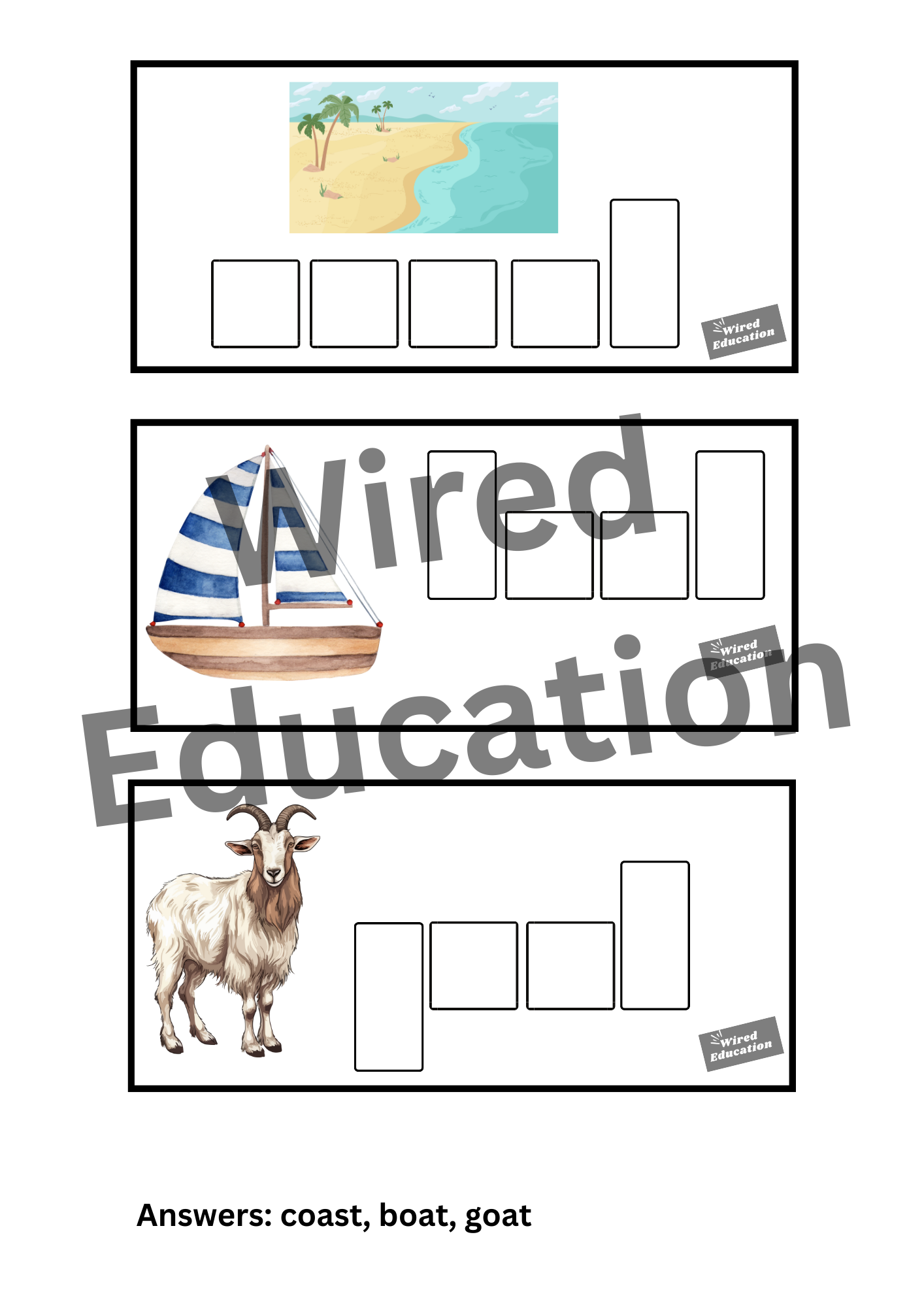 Spelling with sounds oa words