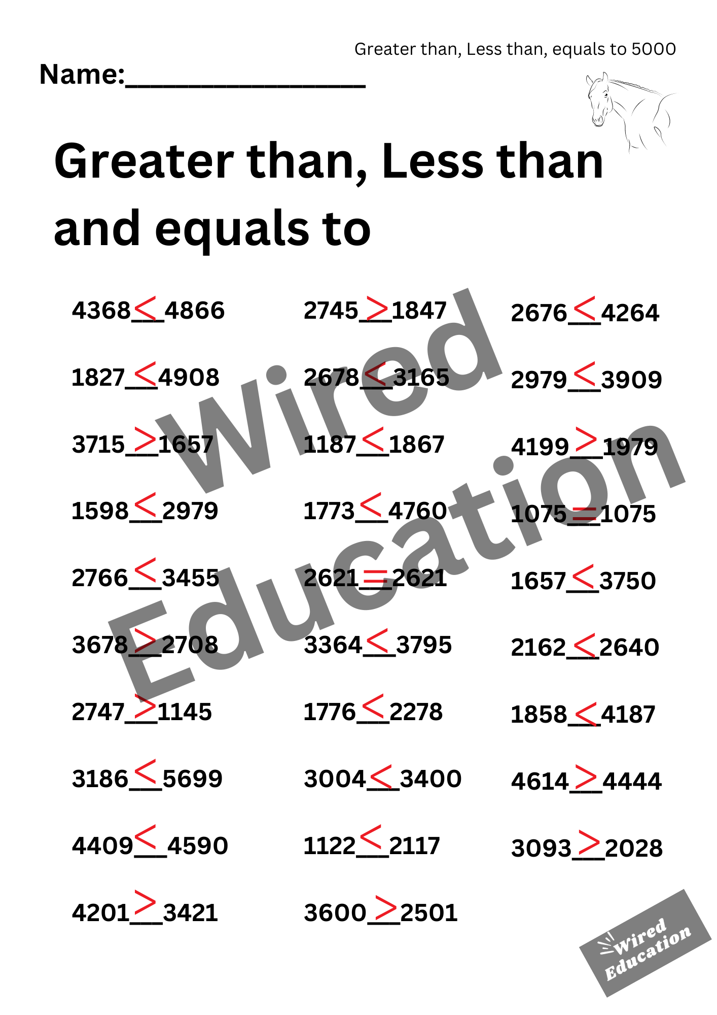 Greater than, less than (under 5000)
