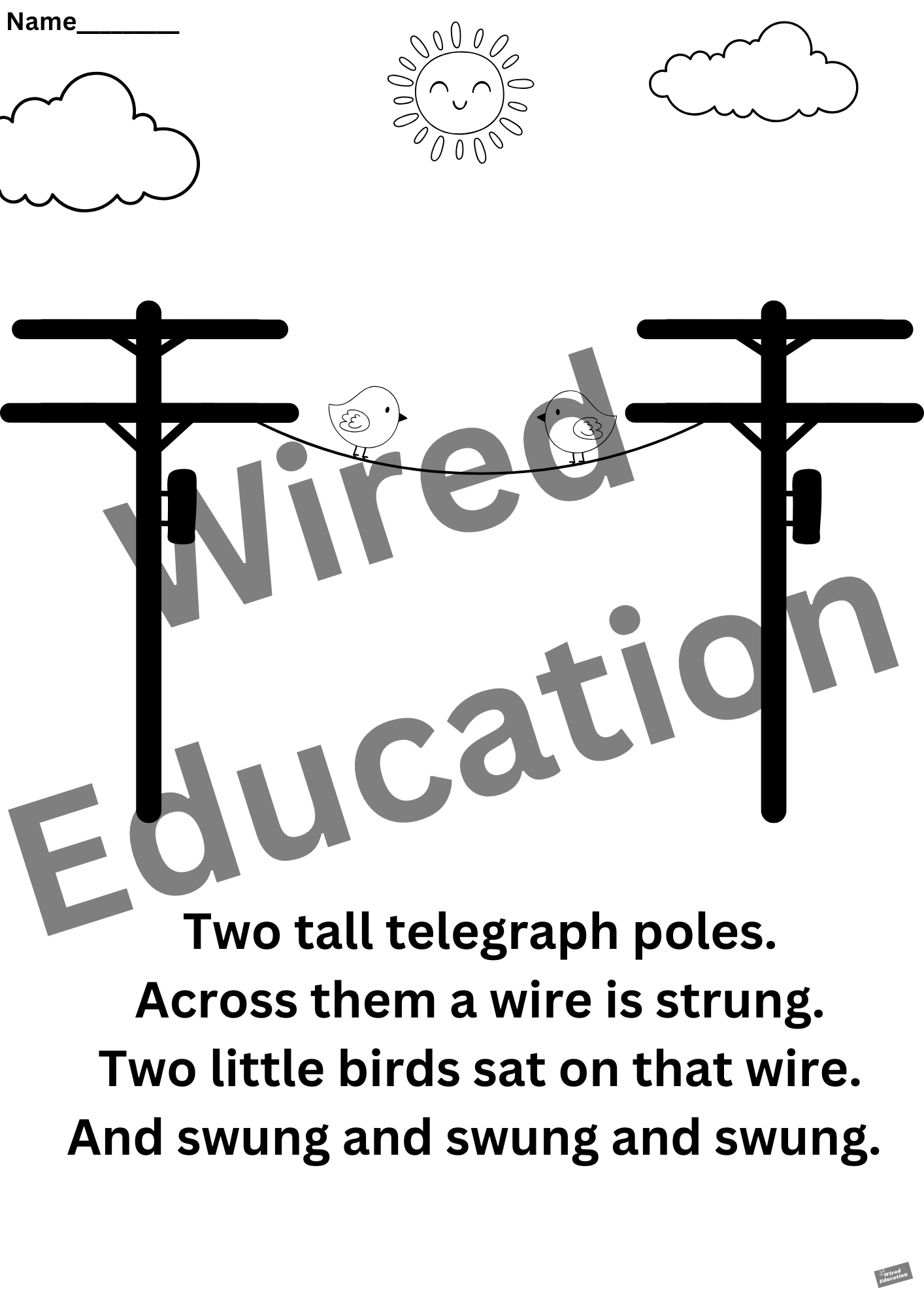 Poem: two tall telegraph poles worksheet