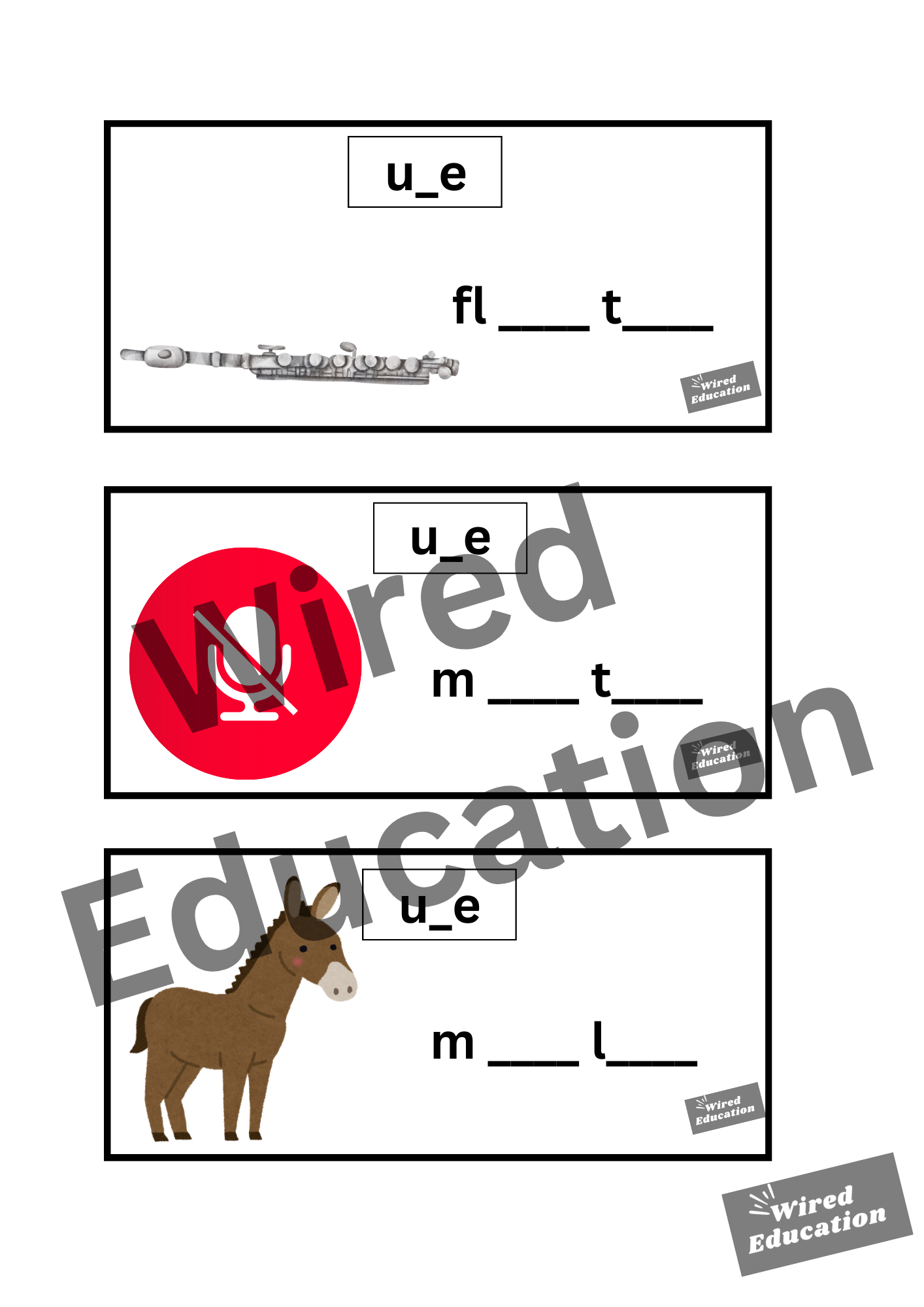 u_e flash cards (u_e sound only)