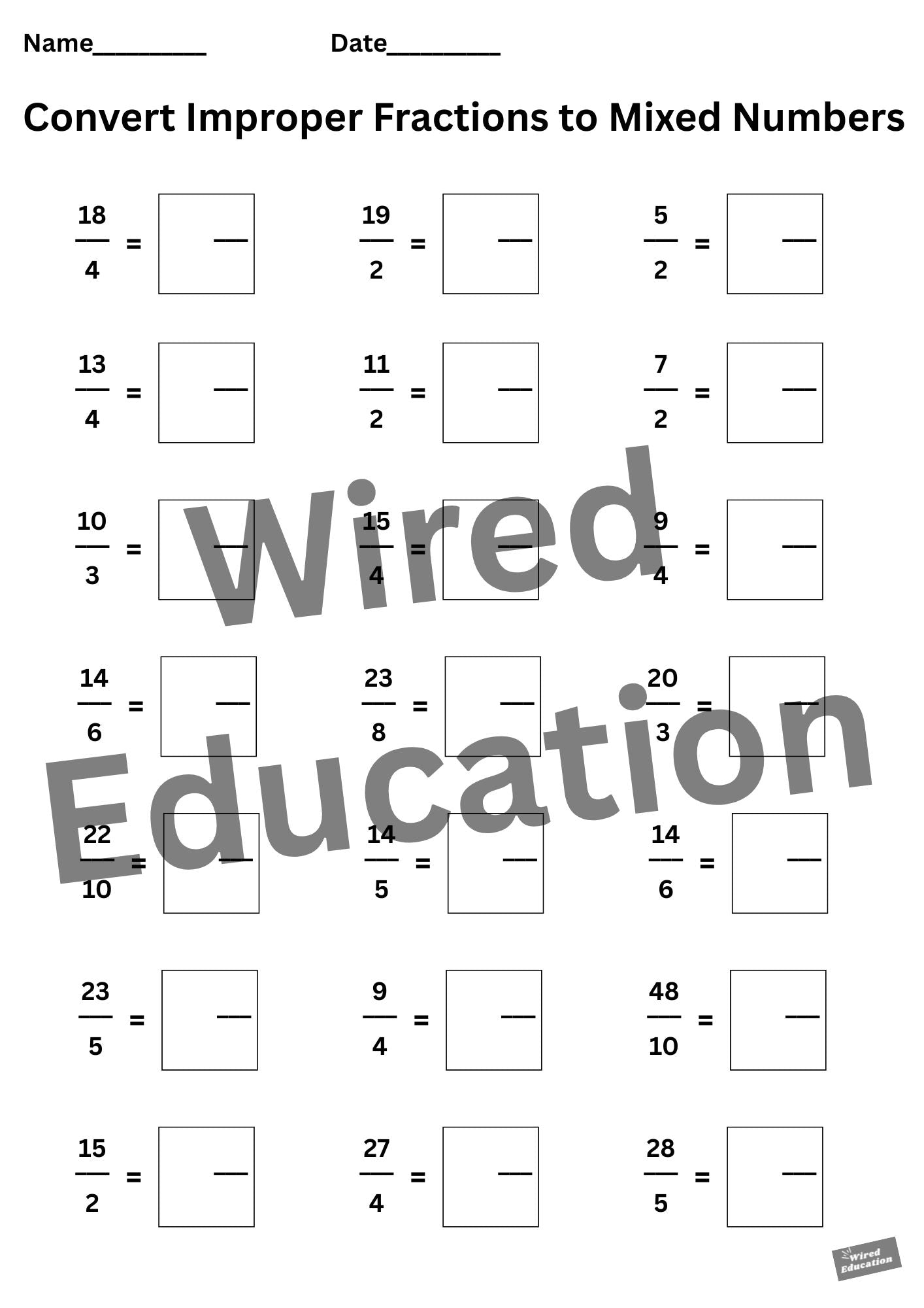 Converting improper fractions to mixed fractions