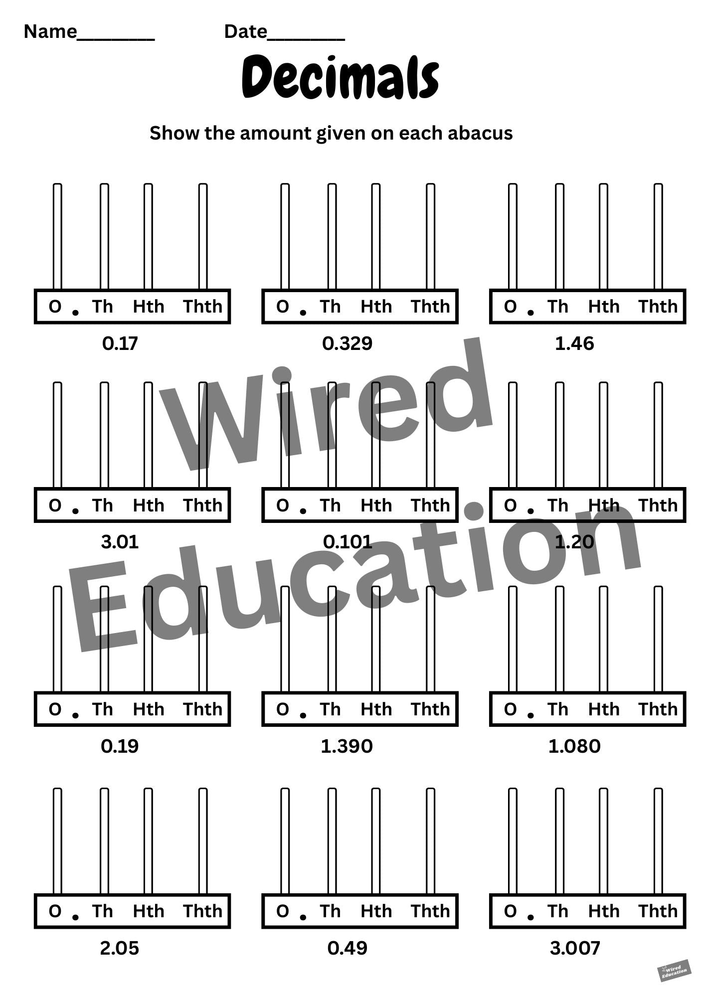 Make the decimal amount on the abacus