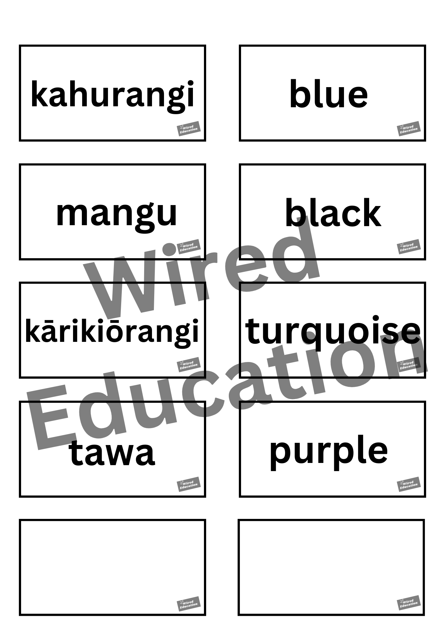 Black/White simple colour flash cards