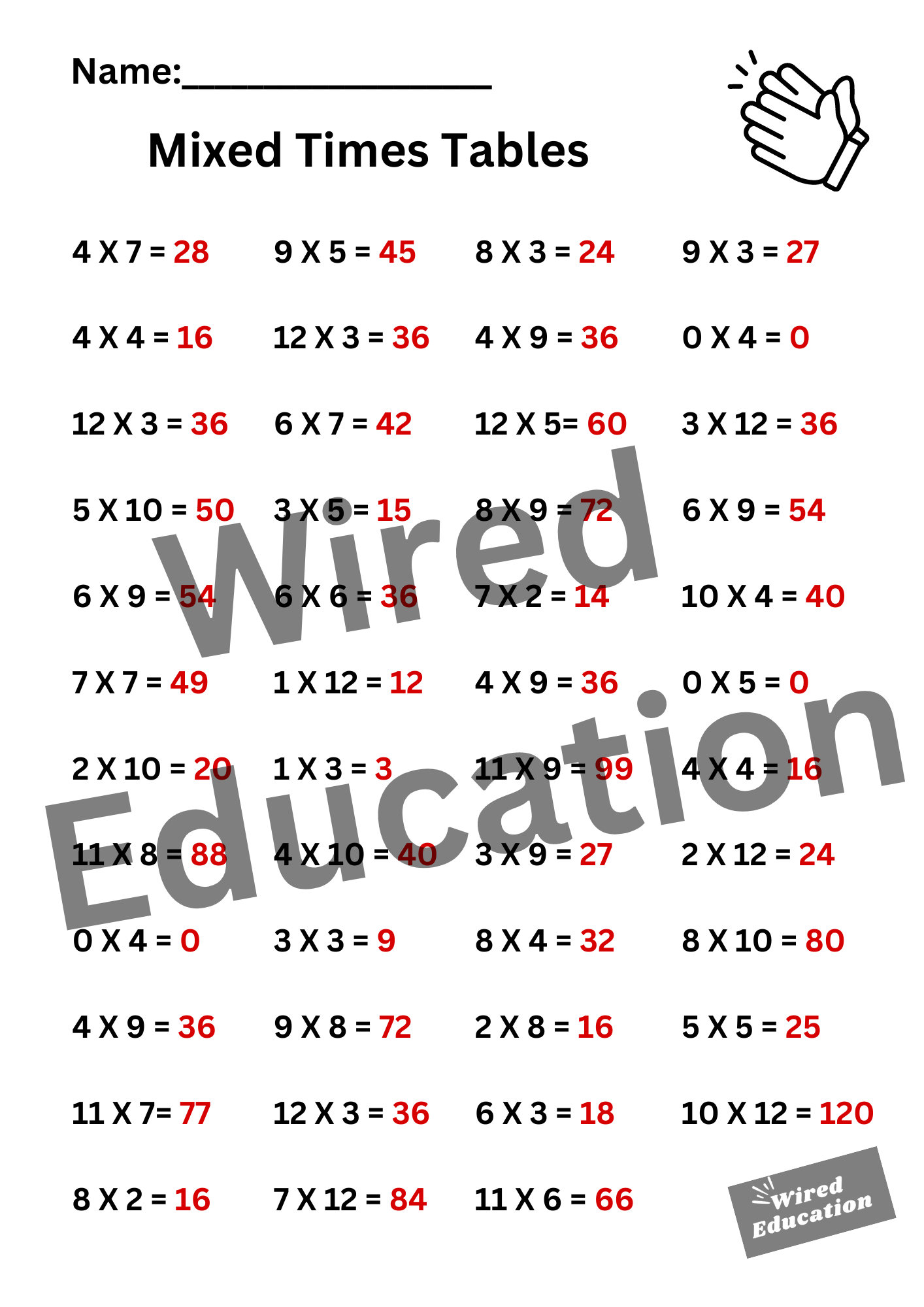 Mixed Times Tables
