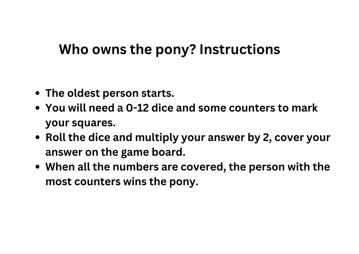2 times tables game board 'pony