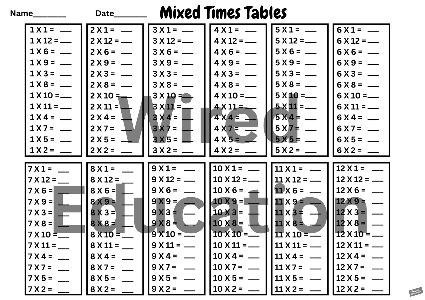 Mixed Times Tables