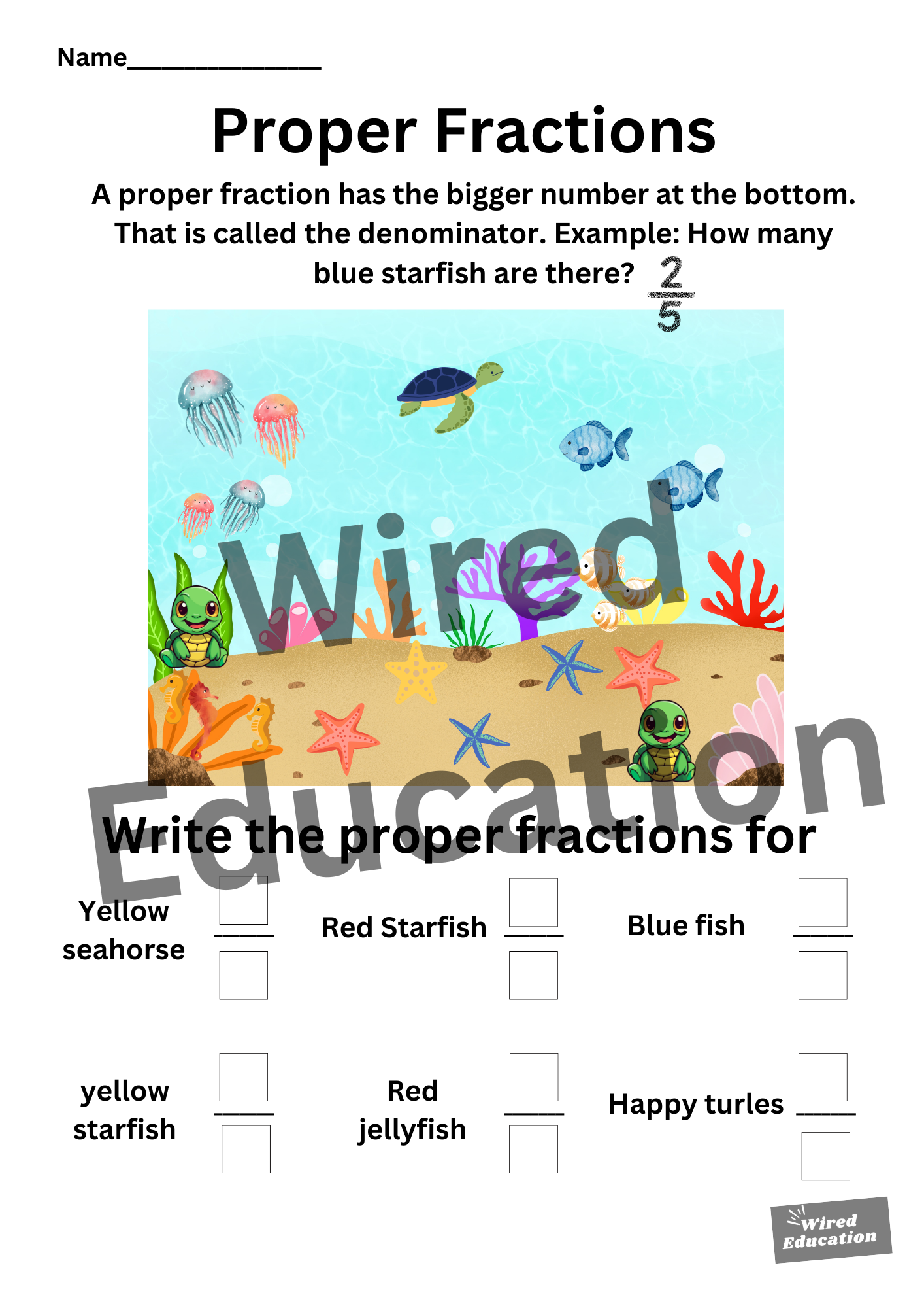 Writing Proper Fractions - Ocean