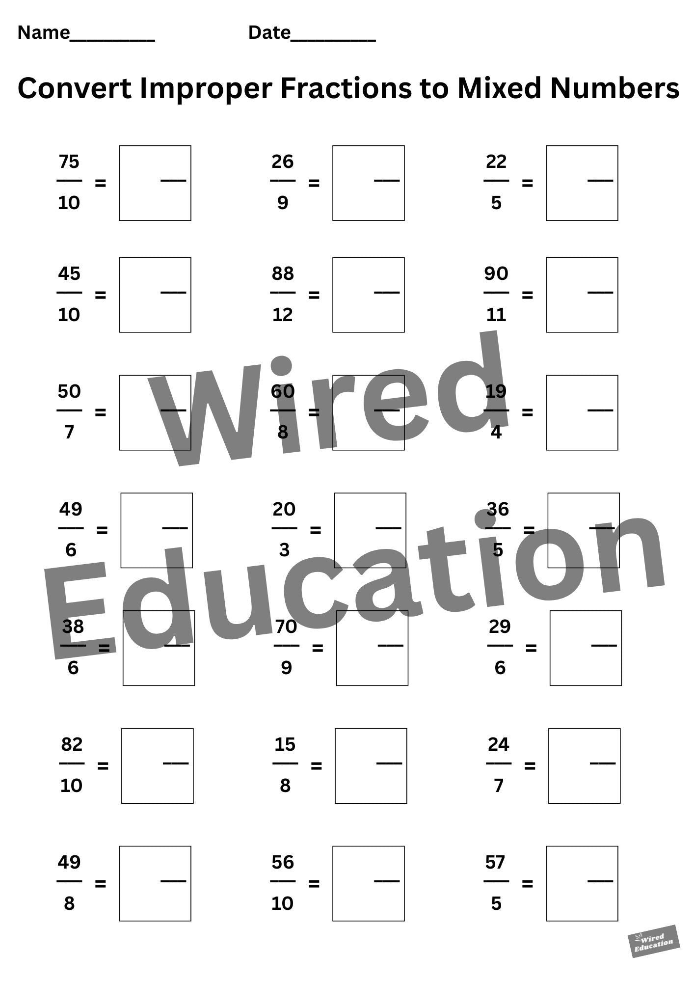 Converting improper fractions to mixed fractions