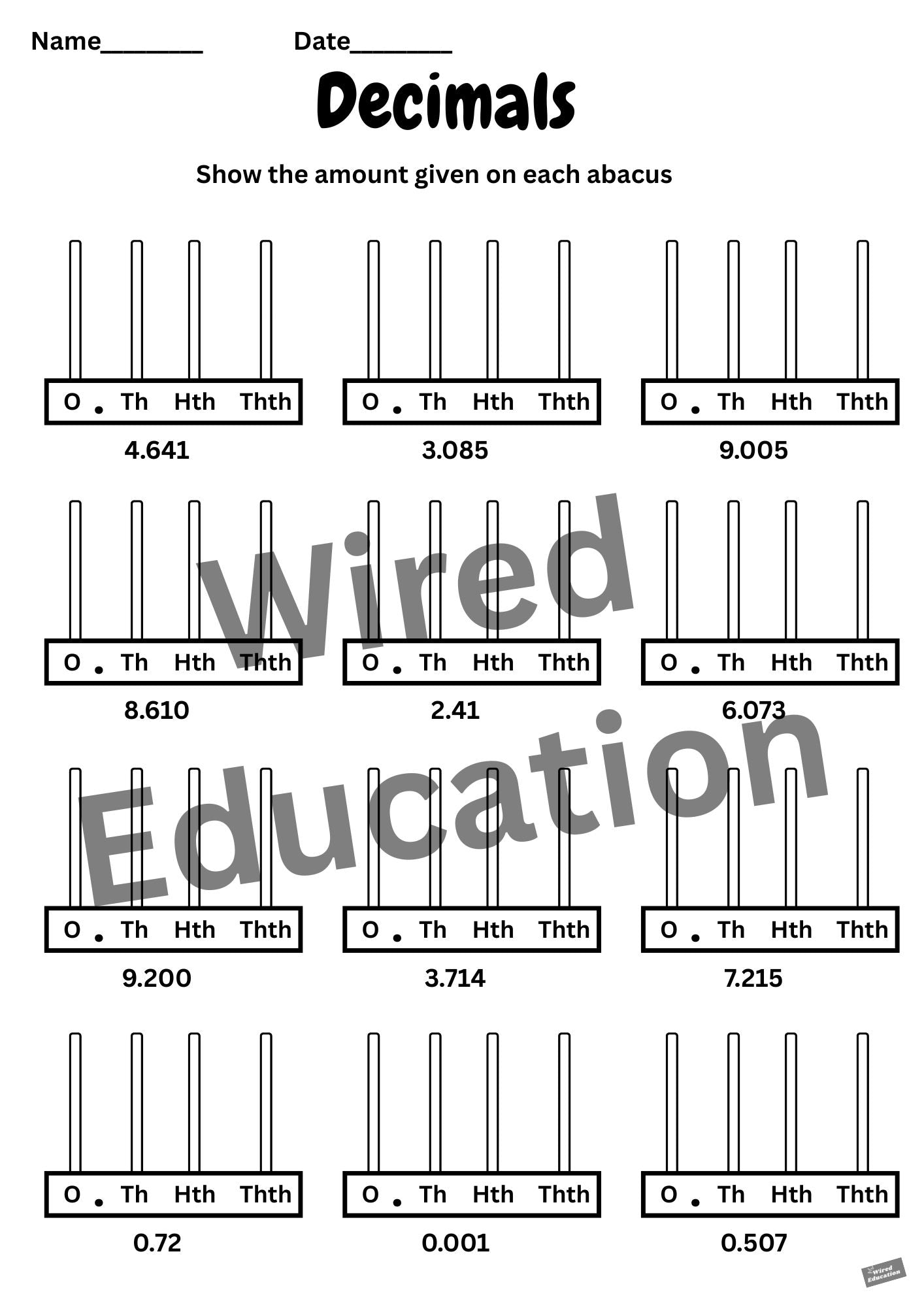 Make the decimal amount on the abacus