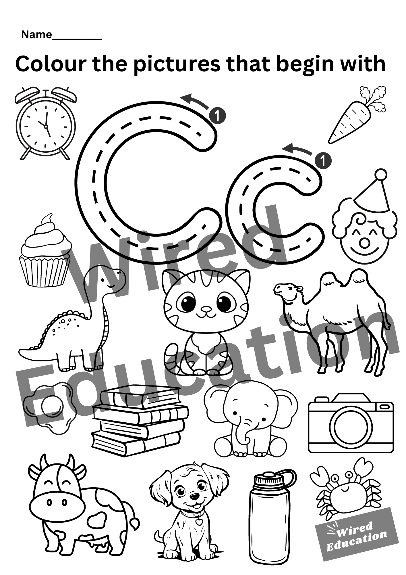 Colour the pictures that start with C