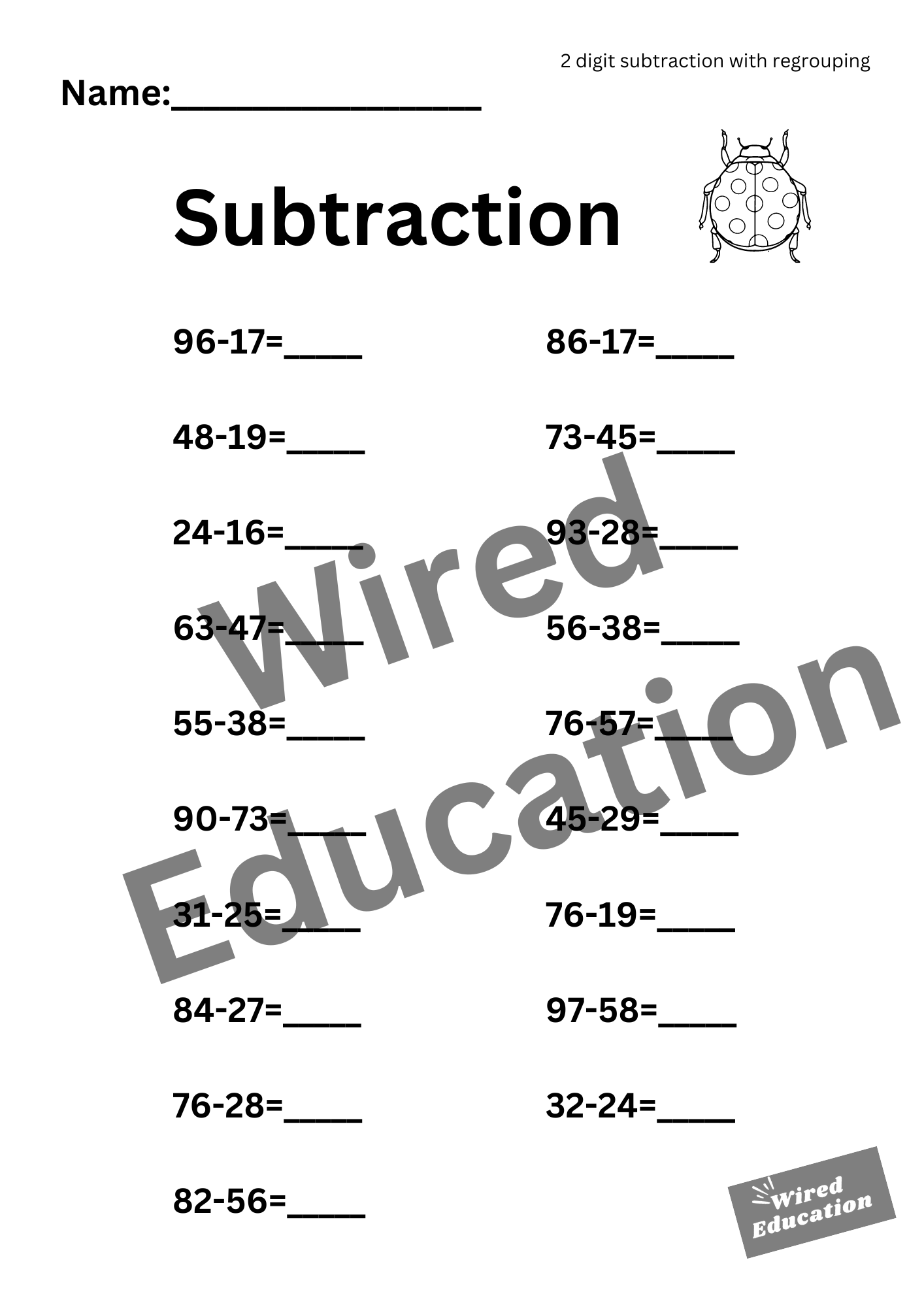 Subtraction (2 digit with regrouping)