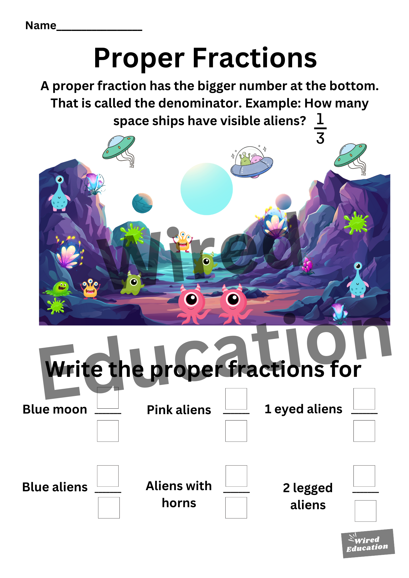 Writing Proper Fractions - Aliens