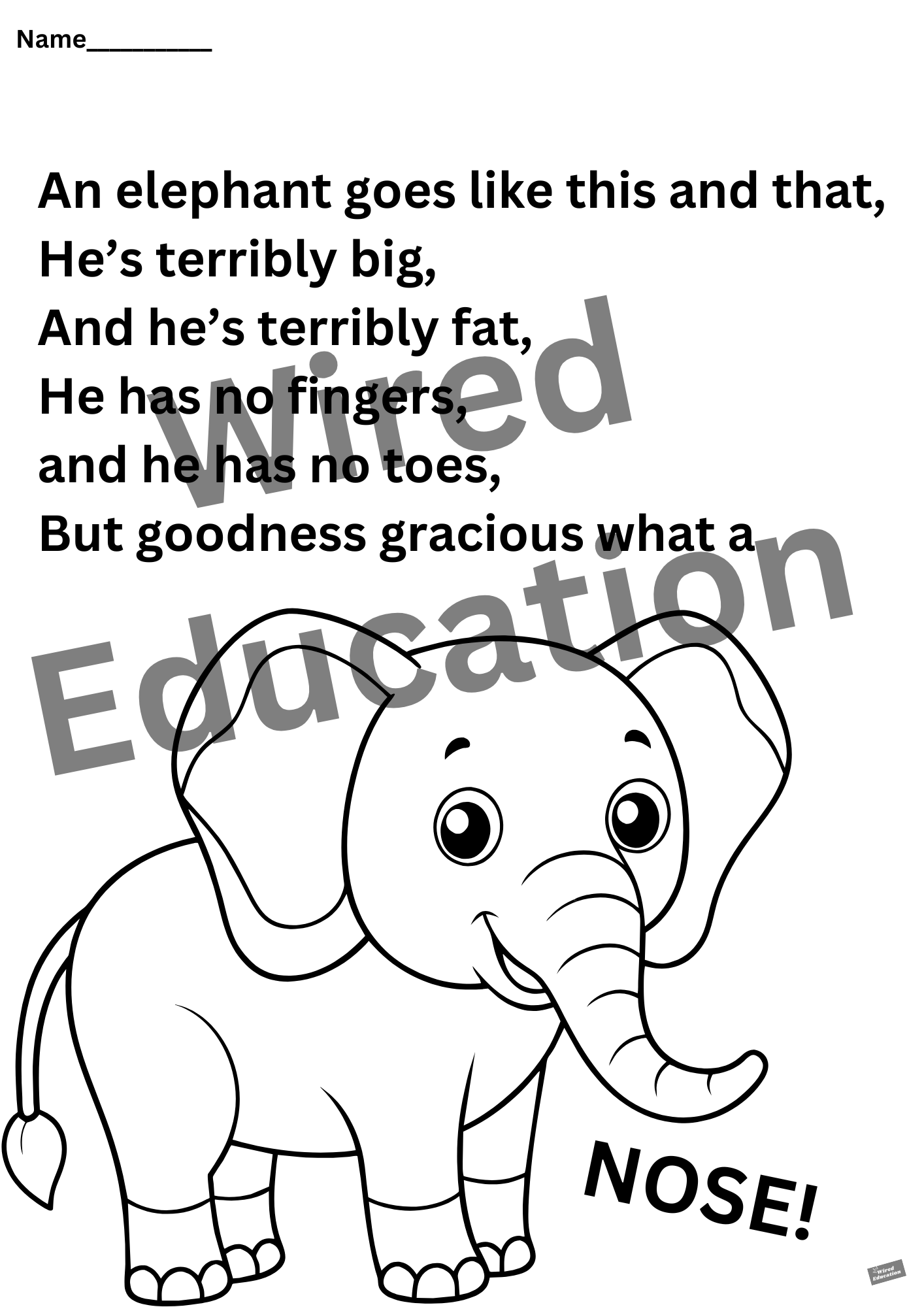 Poem: An elephant worksheet