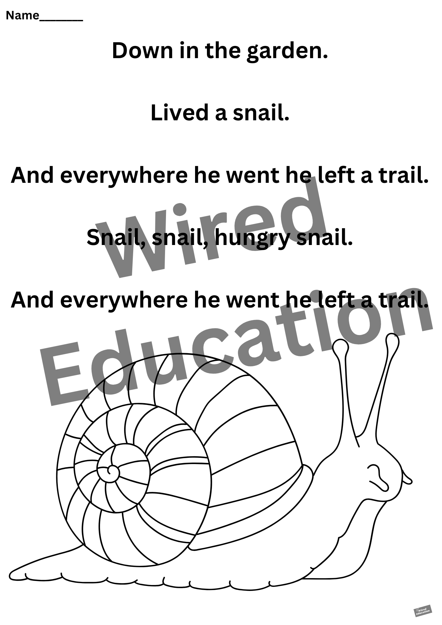 Poem: snail worksheet