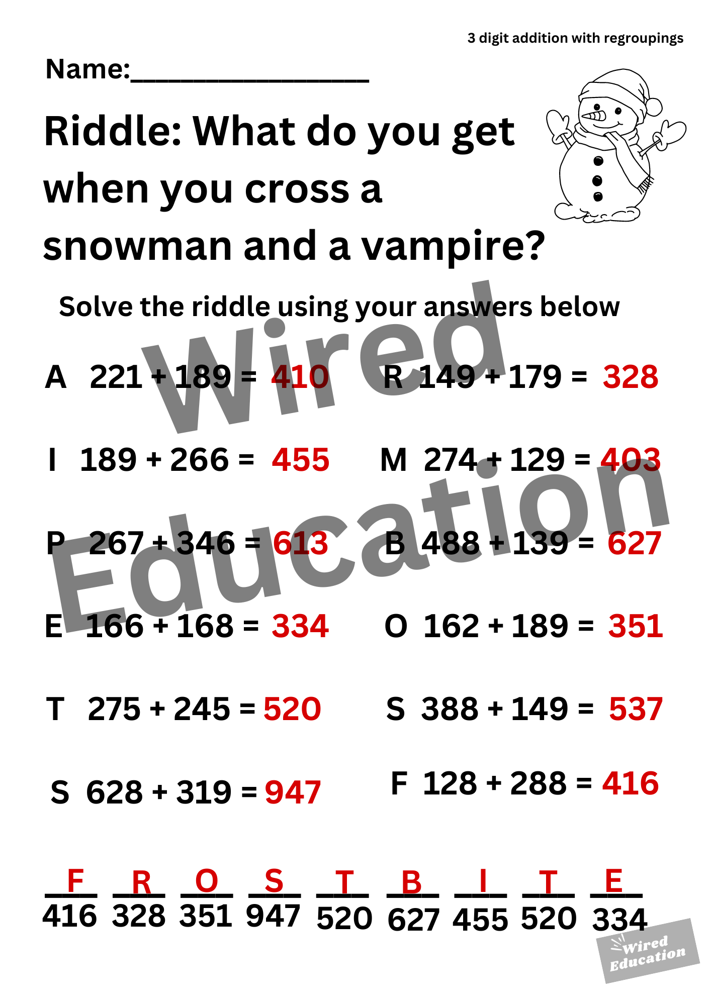 Riddle (3 digit addition with regroupings)
