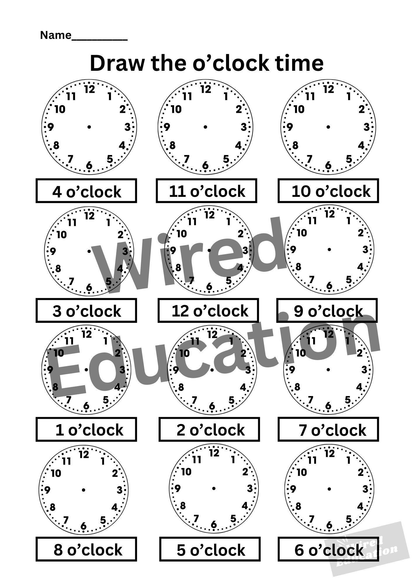 Draw the o'clock time