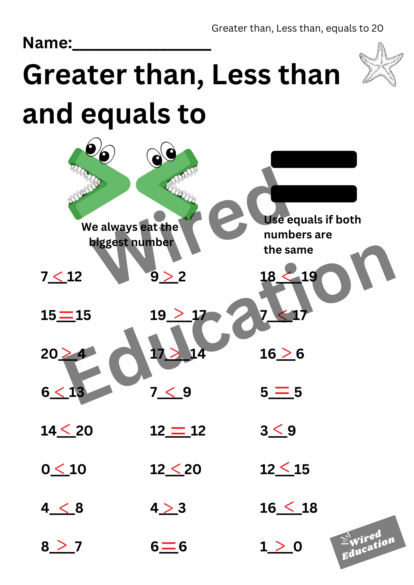 Greater than, less than (under 20)