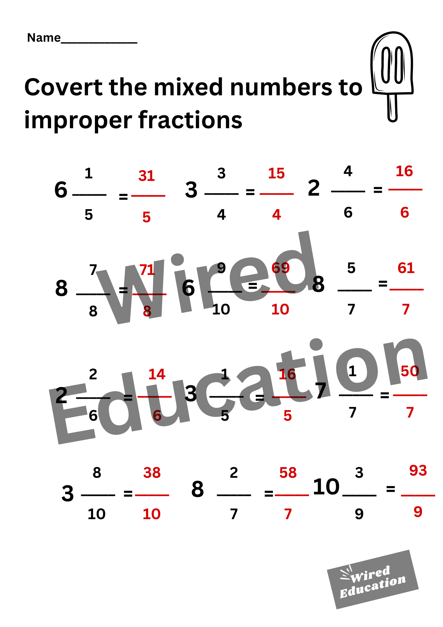 Converting mixed numbers to improper fractions