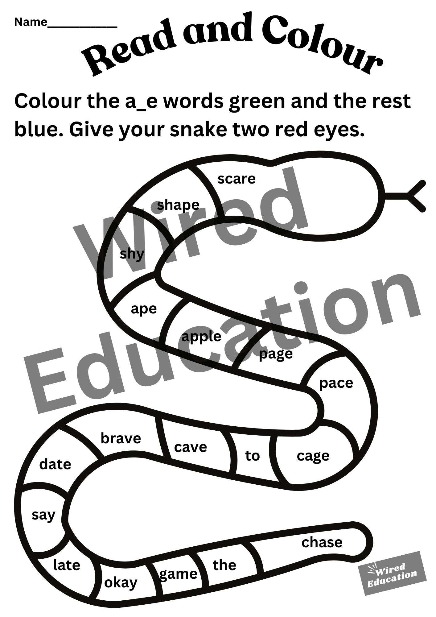 a_e read and colour