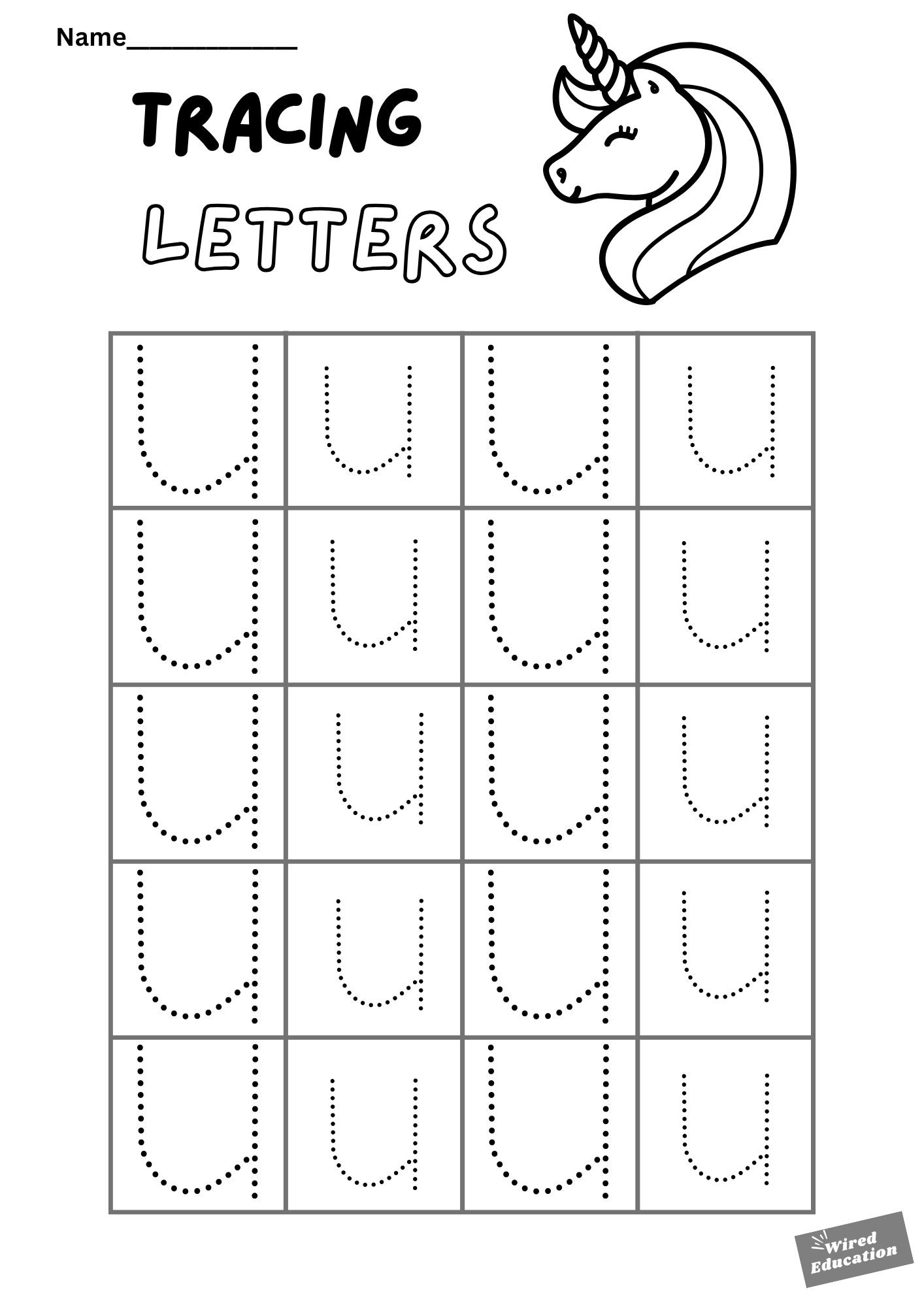 Letter tracing Uu