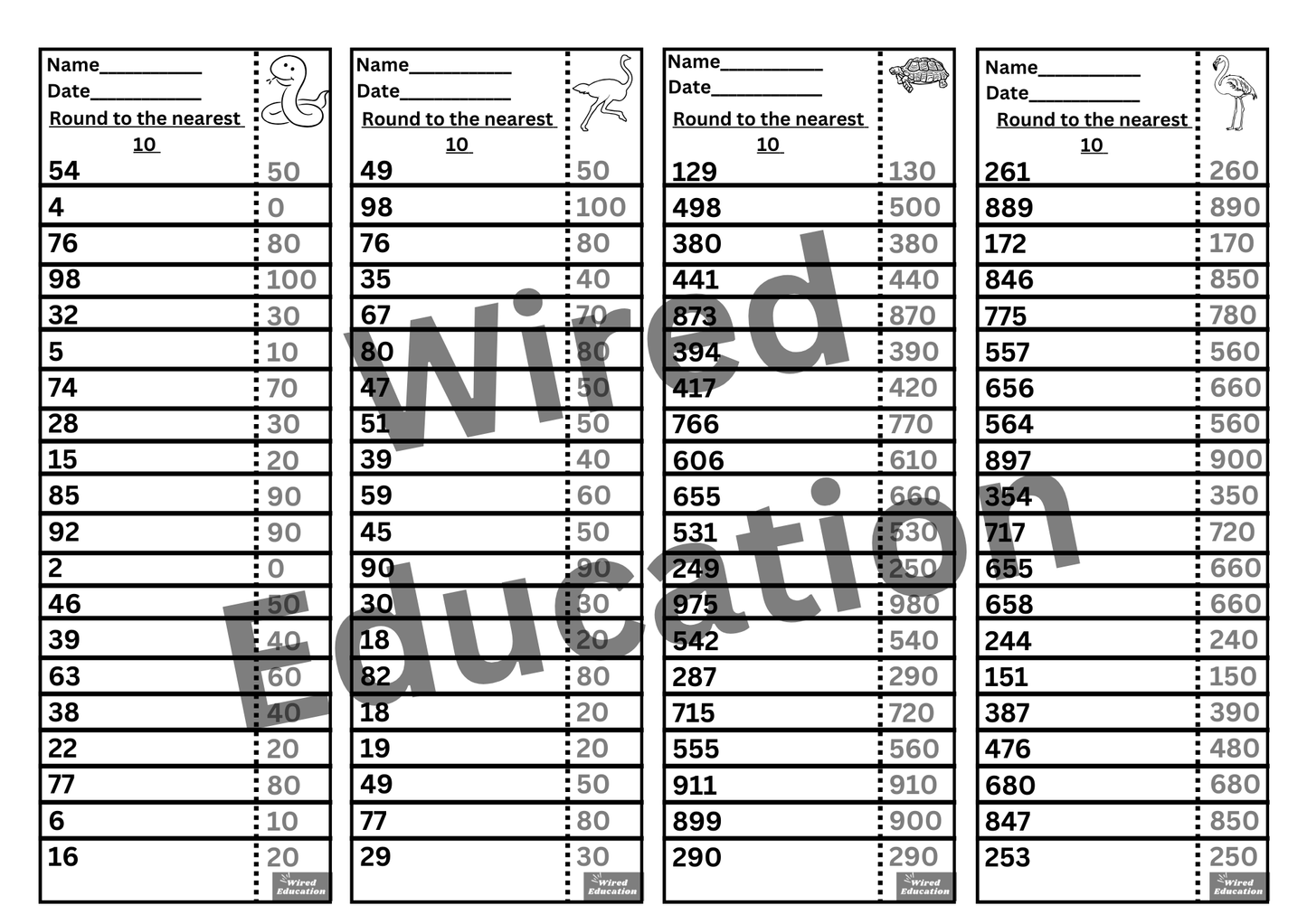 Basic Facts: Round to the nearest 10