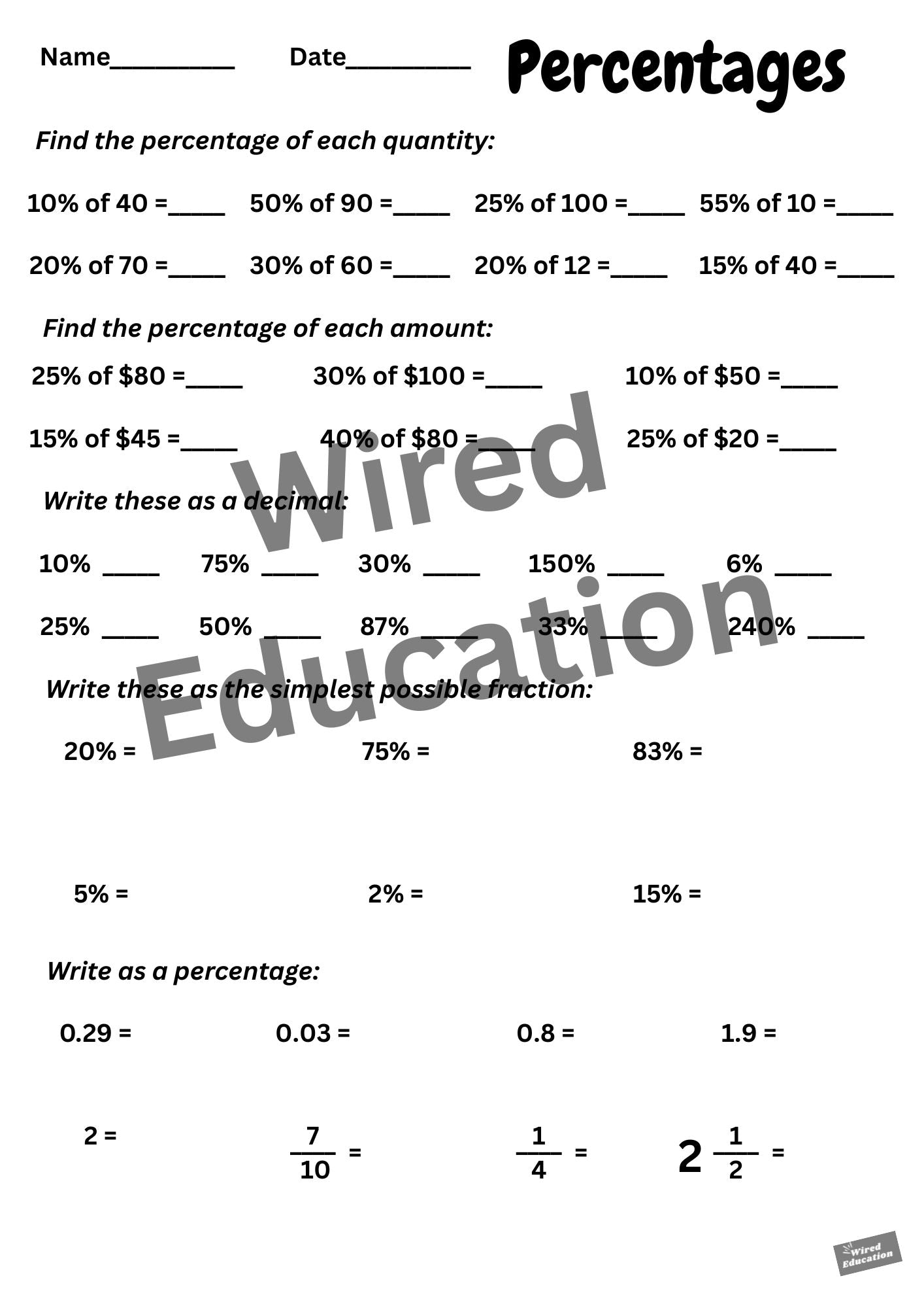 Percentage conversions
