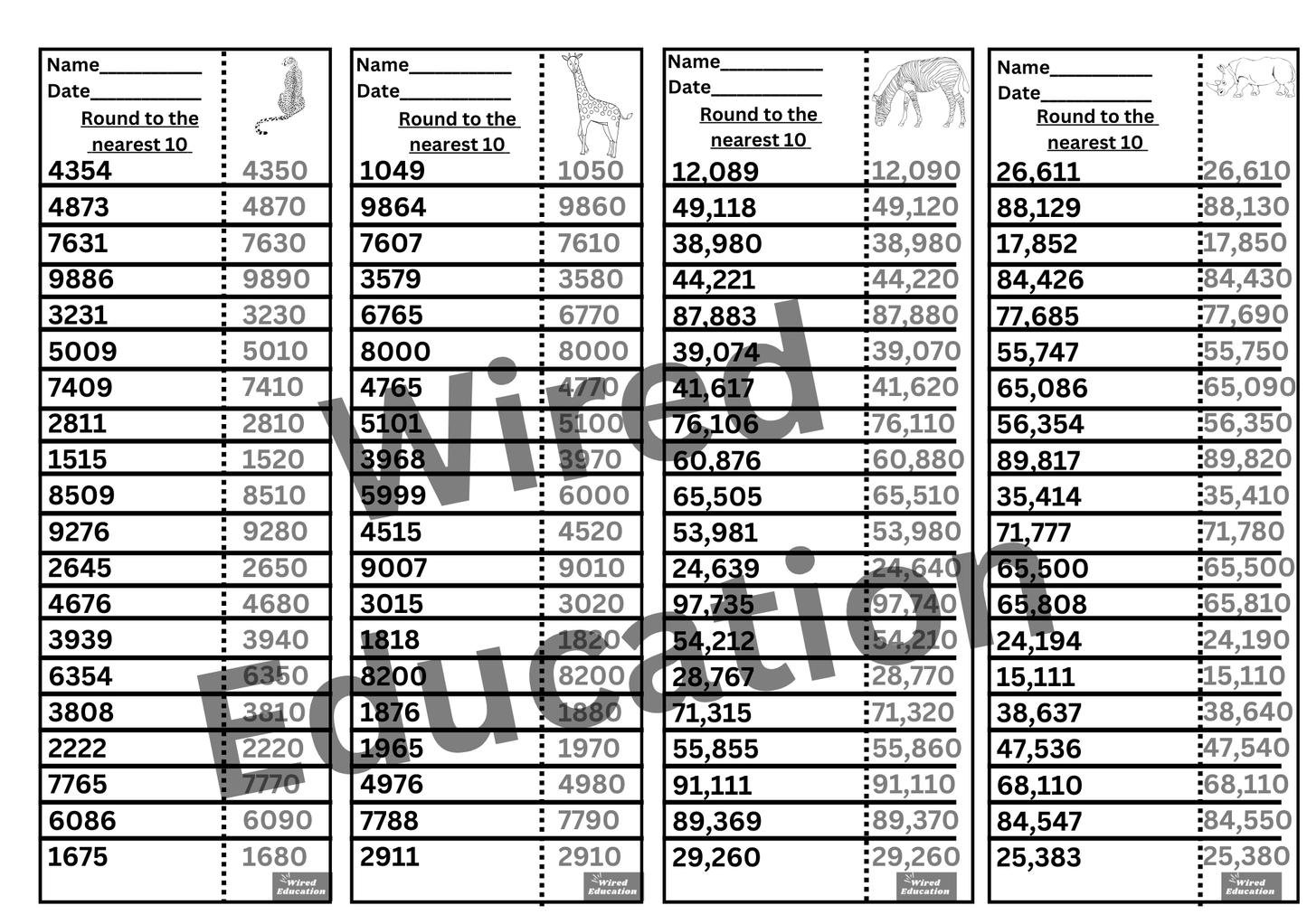 Basic Facts: Round to the nearest 10