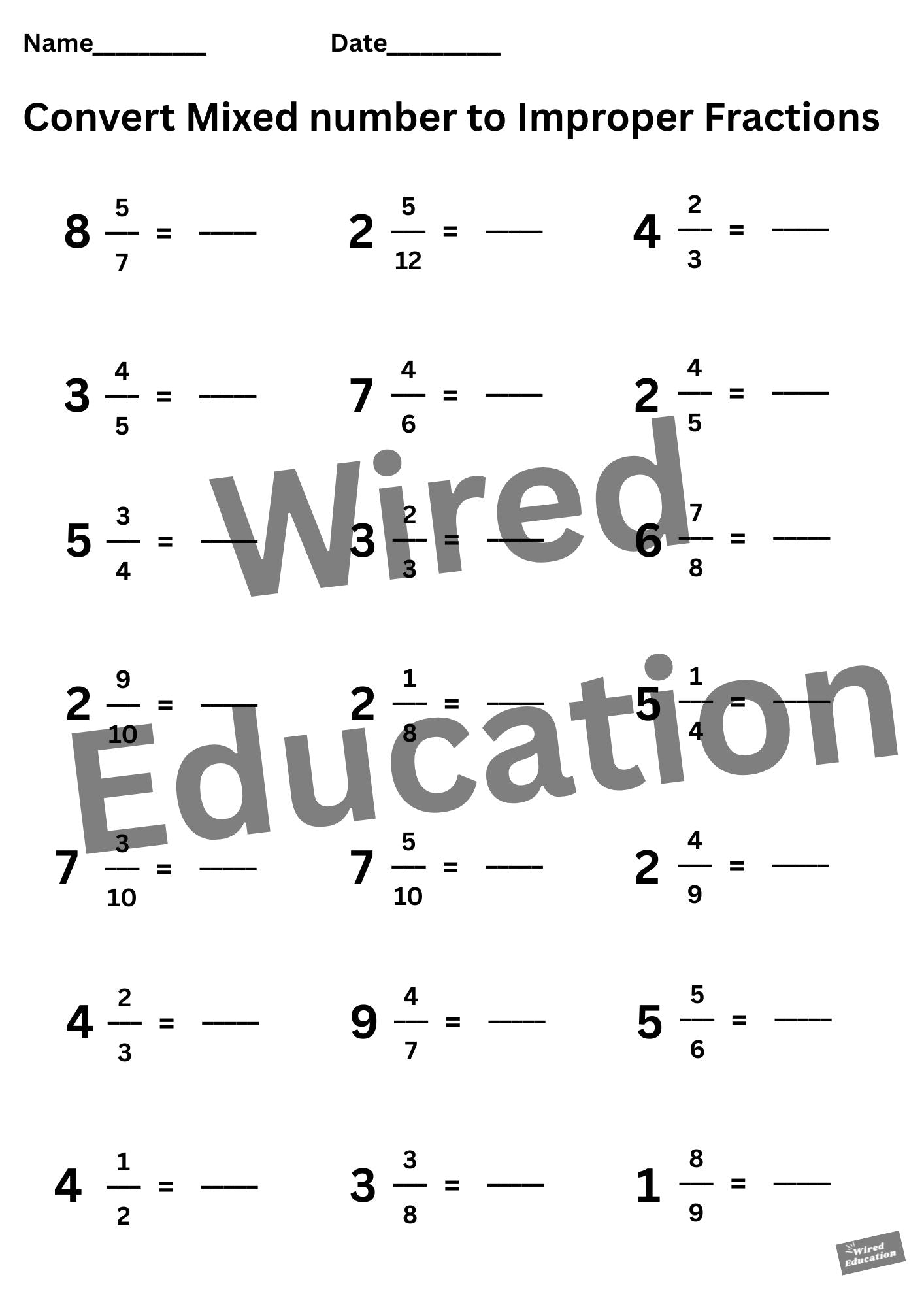 Converting Mixed Fractions to Improper Fractions
