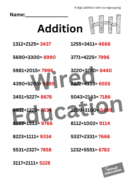 Addition (4 digit with no regroupings)