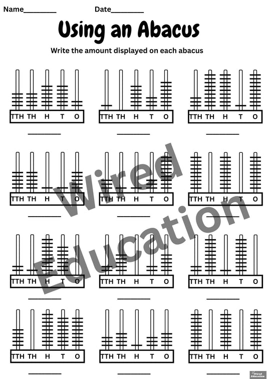 Write the amount displayed on the abacus: Tens of thousands