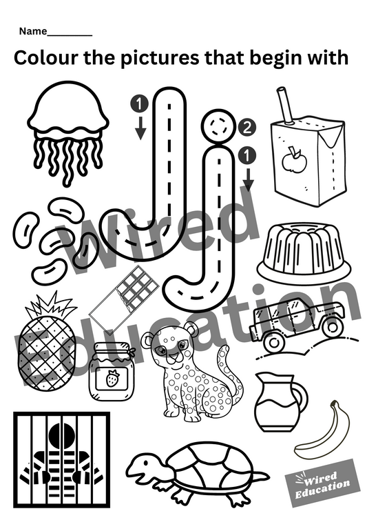 Colour the pictures that start with J
