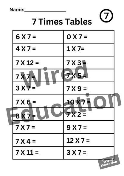 Large 7 Times Tables