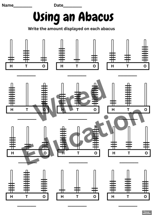Write the amount displayed on the abacus: Hundreds