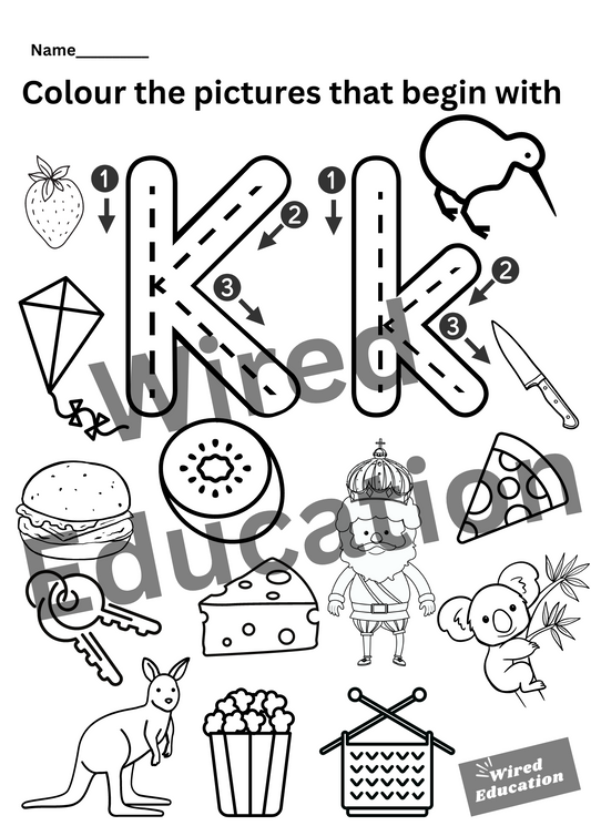 Colour the pictures that start with K
