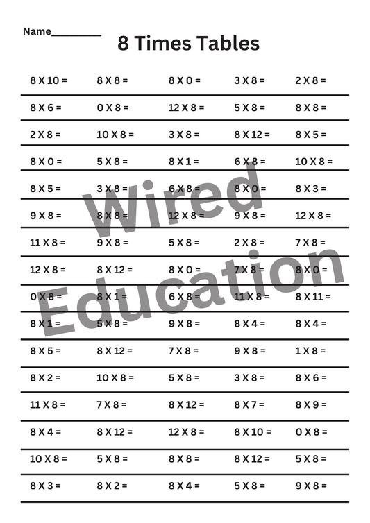 8 Times Tables