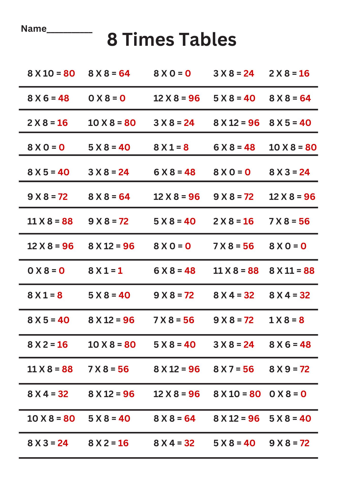 Bulk Time Tables Set