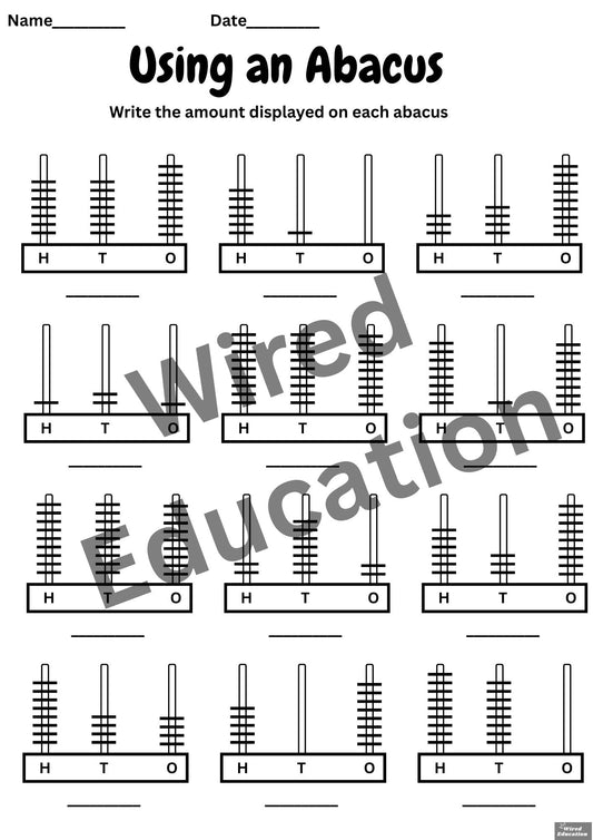 Write the amount displayed on the abacus: Hundreds