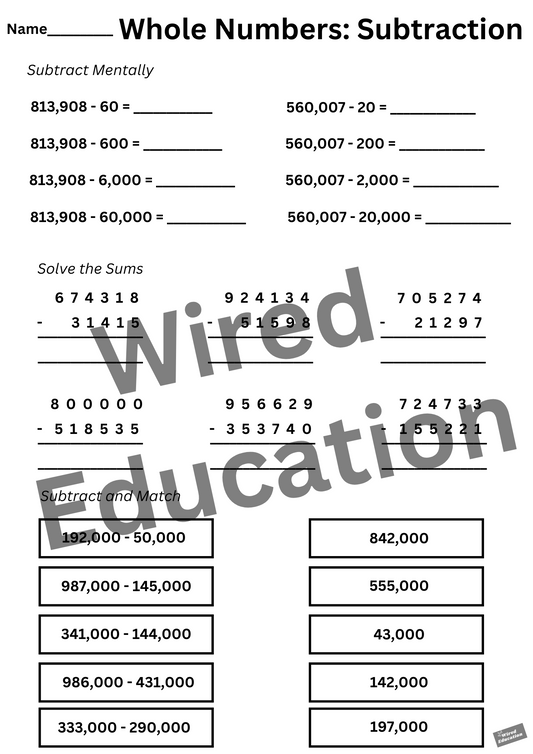 Whole Numbers: Subtraction