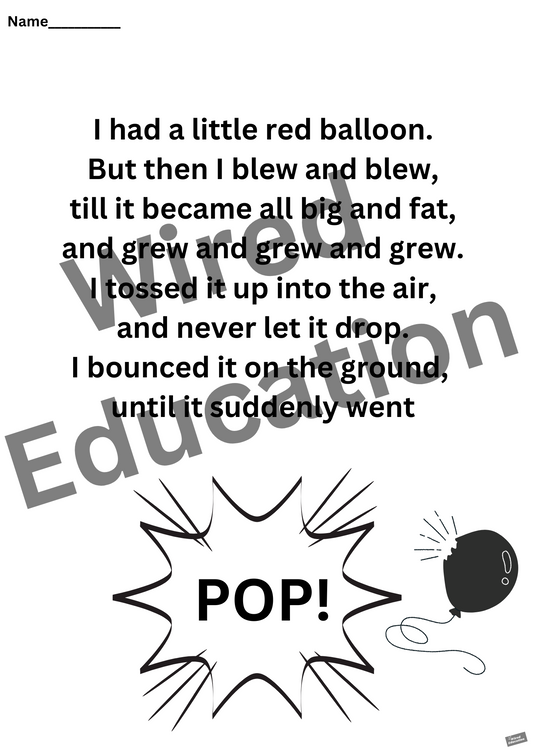 Poem: little red balloon worksheet