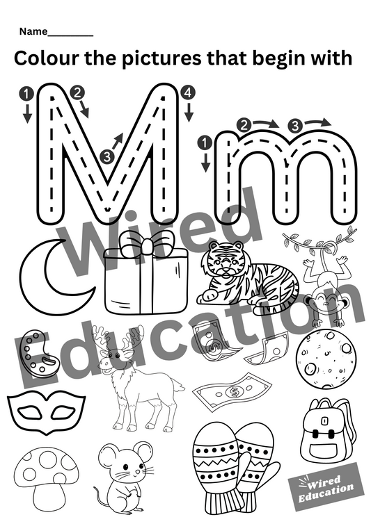 Colour the pictures that start with M