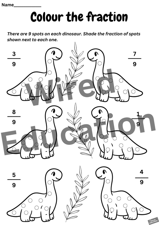 Colour the fraction dino