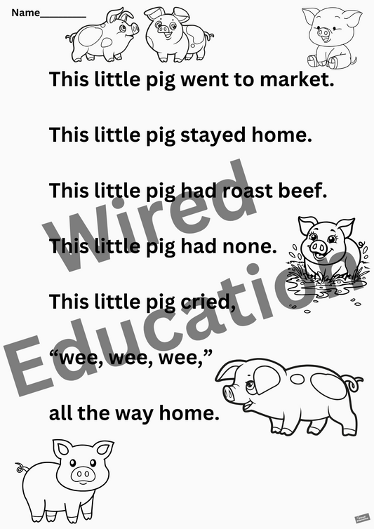 Poem: This little pig worksheet
