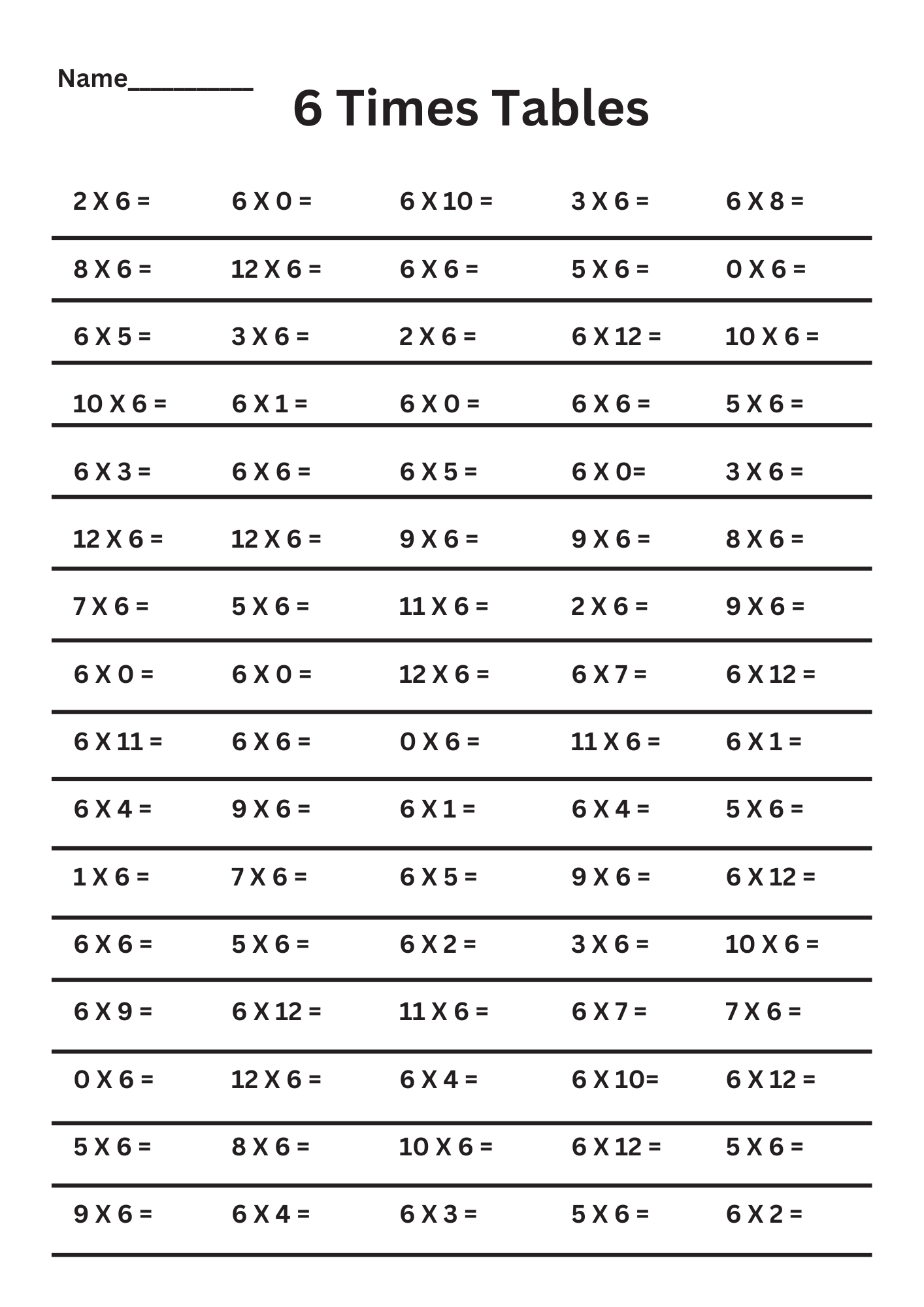 Bulk Time Tables Set