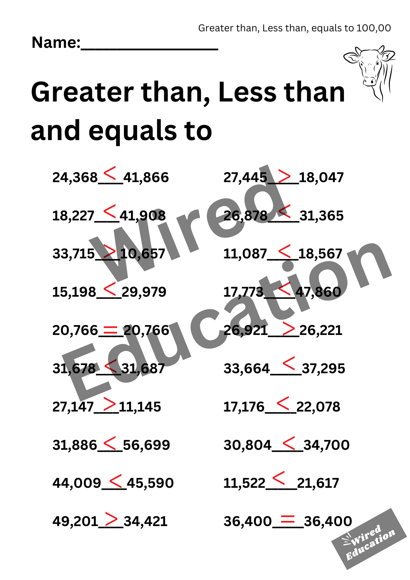 Greater than, less than (under 100,000)