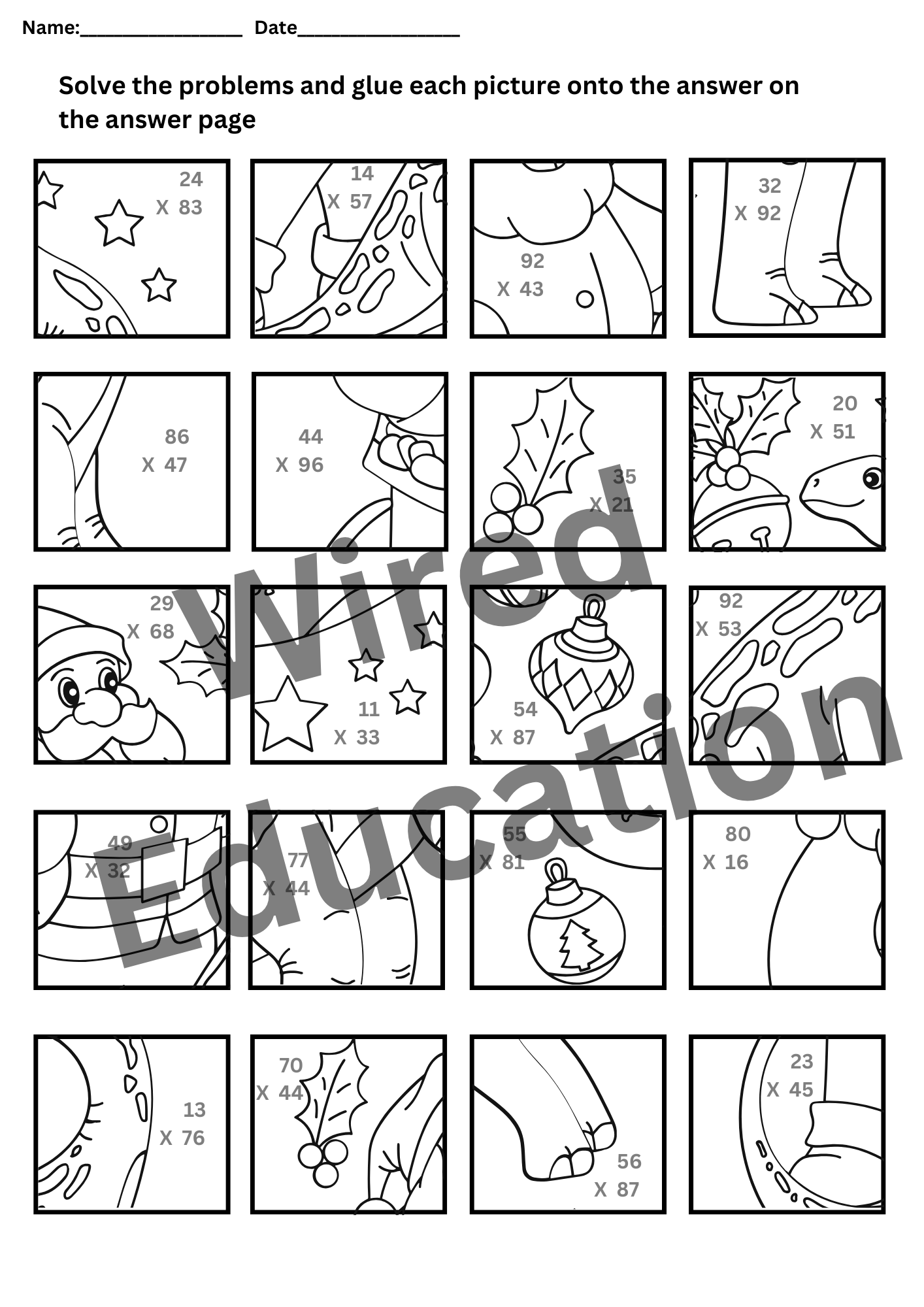 Santa and Dinosaur 2 digit multiplication